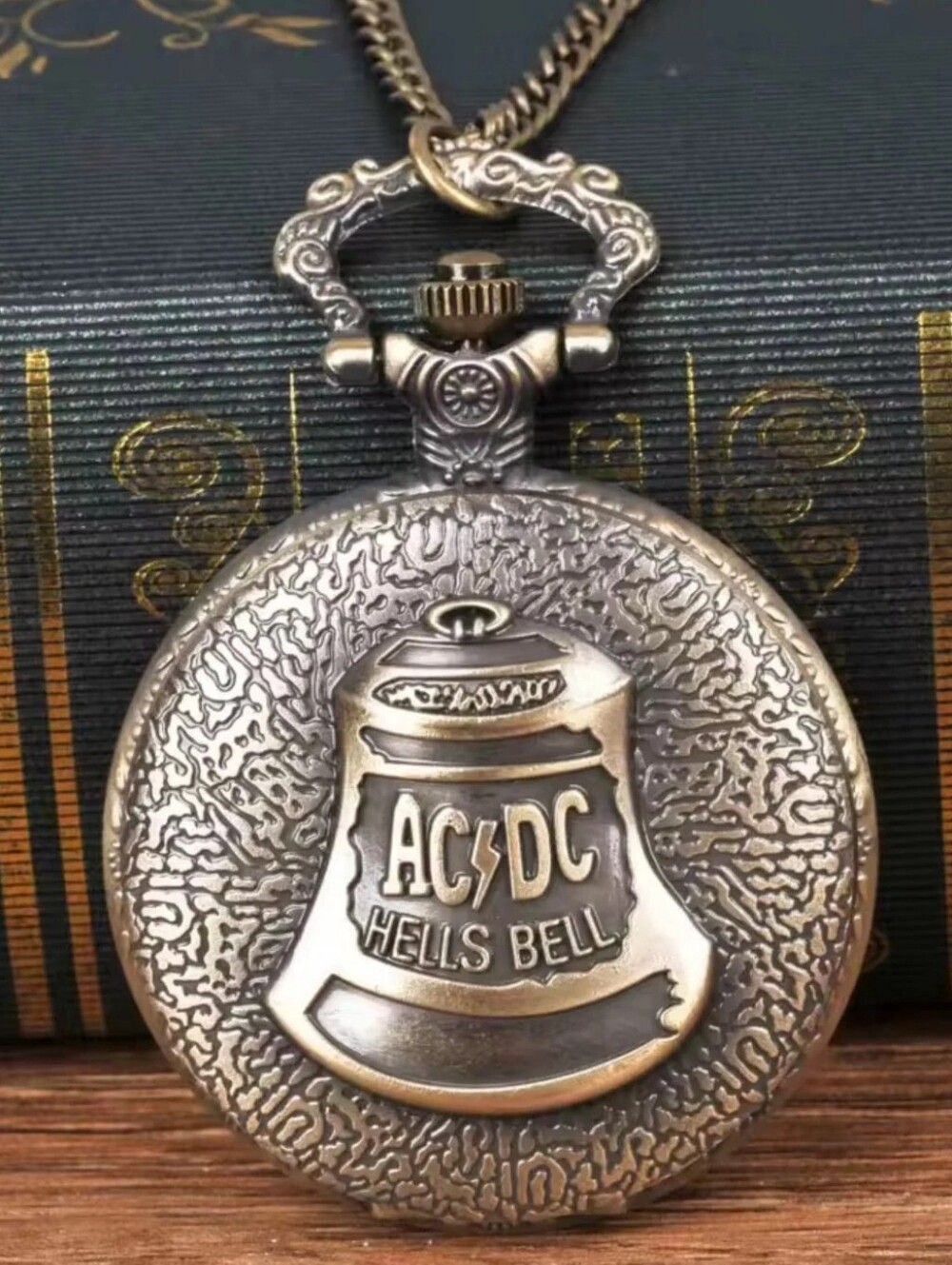 AC/DC Silver-Tone Hells Bell Pocket Watch Necklace